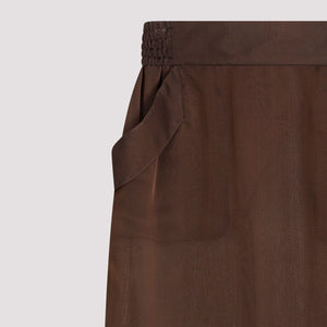 SAINT LAURENT Elegant Brown Silk Midi Skirt