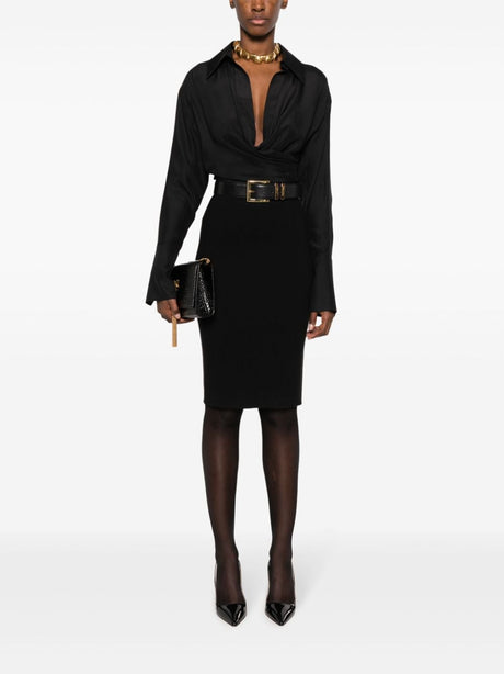 SAINT LAURENT Classic Black Wool Pencil Skirt for Women