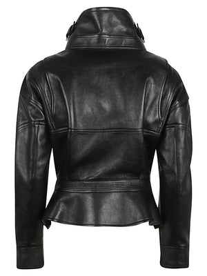 FW23 女性用ブラックレザーバイカージャケット