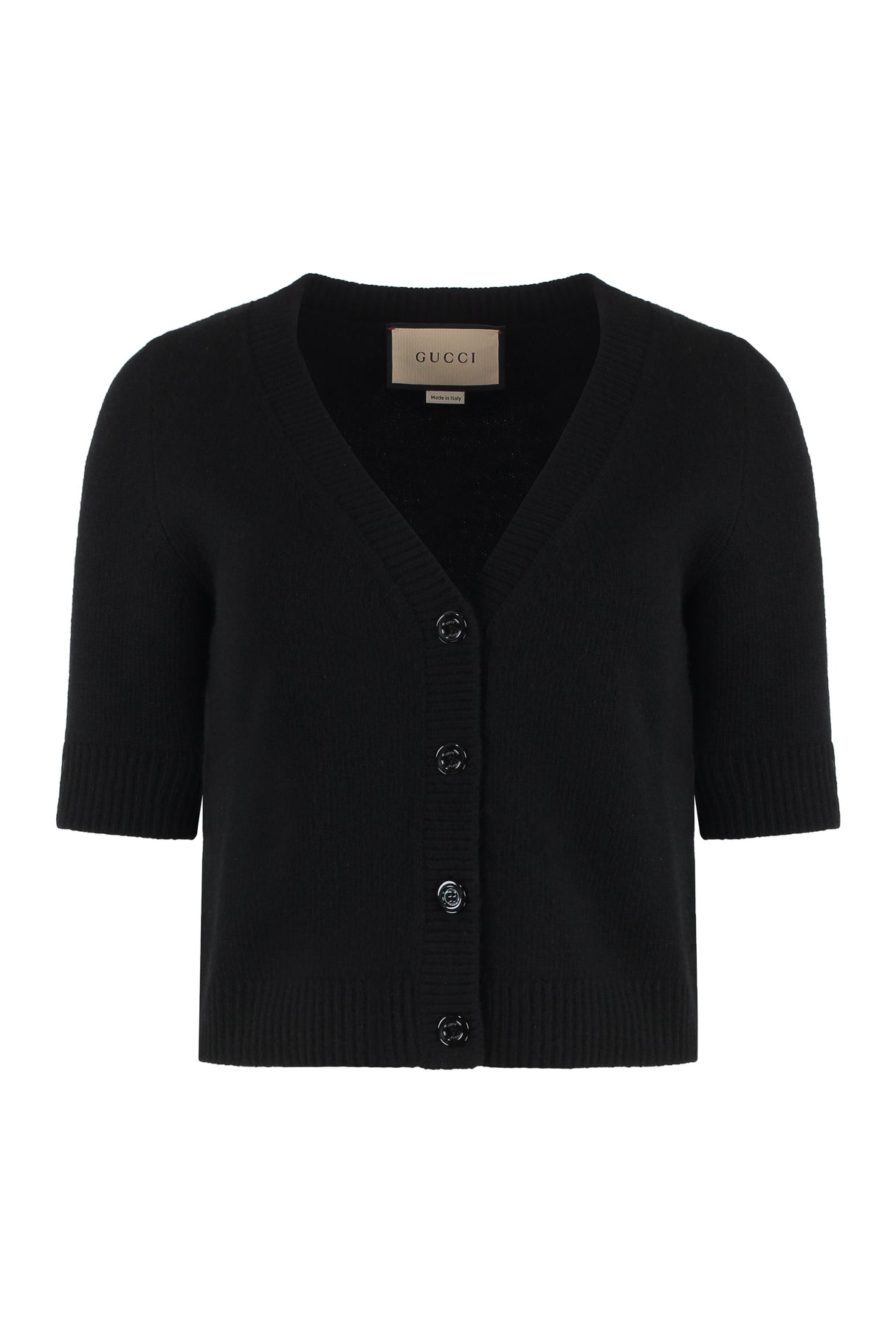 女裝黑色短版羊毛與羊絨編織開襟羊毛衫