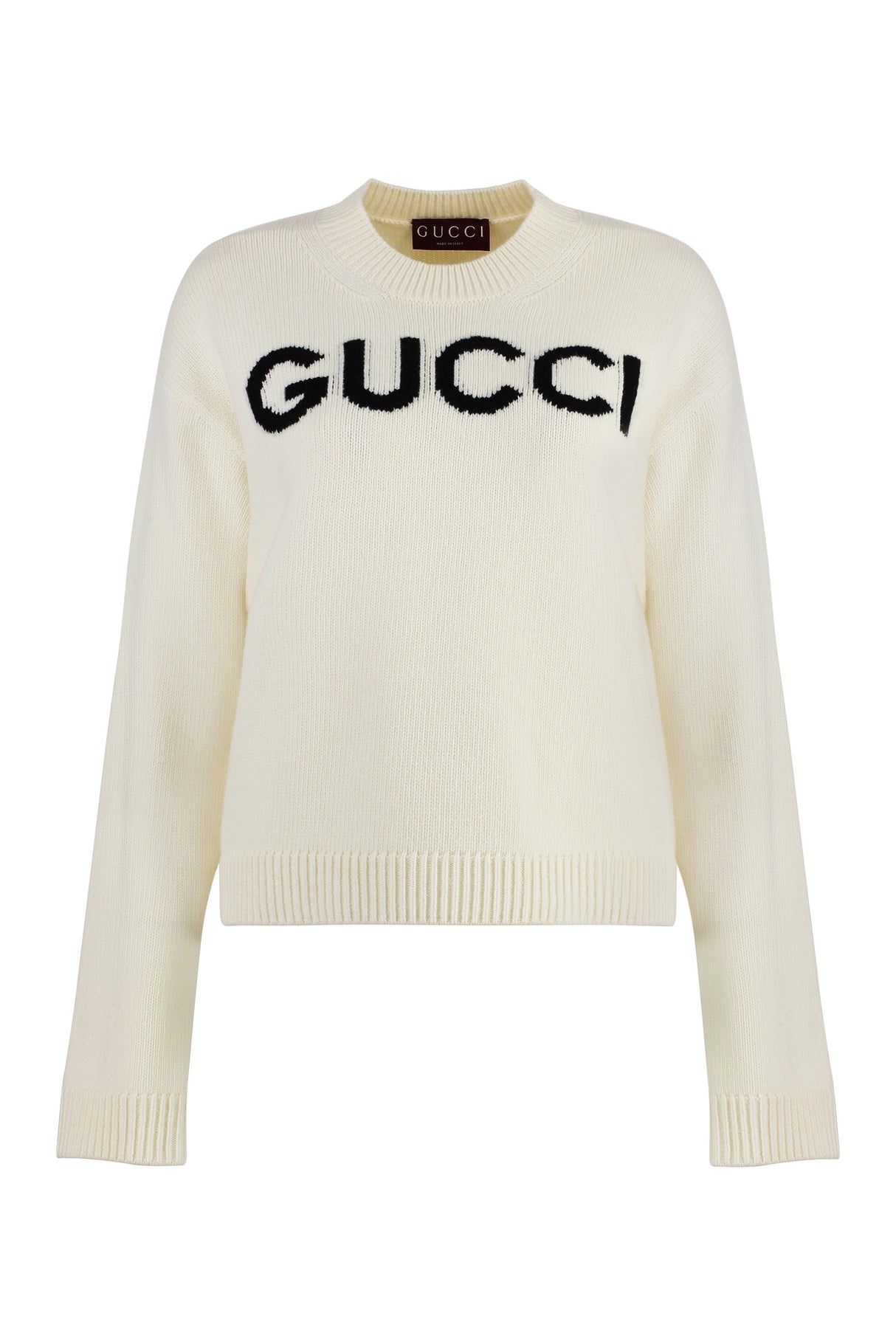 GUCCI Wool Crew-Neck Sweater with Logo Detail