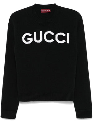 GUCCI Wool Crewneck Sweater with Logo - Women’s Fashion