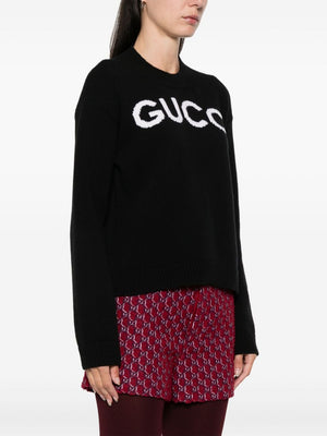 GUCCI Wool Crewneck Sweater with Logo - Women’s Fashion