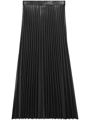 Pleated Leather Skirt for Women - Black, High Waist, Straight Edge