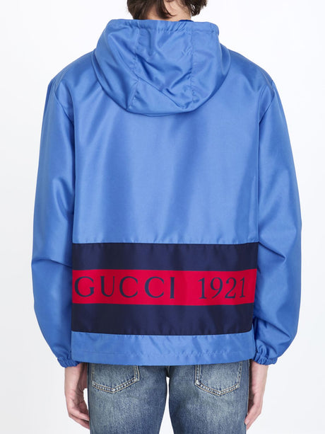 GUCCI Light Blue Nylon Hooded Jacket for Men