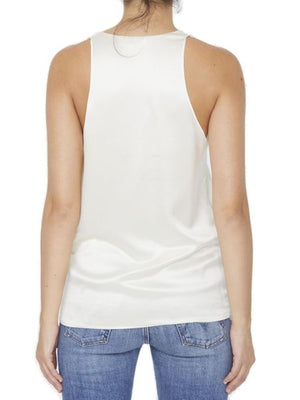 Cream Raffia Linen V-Neck Top for Women