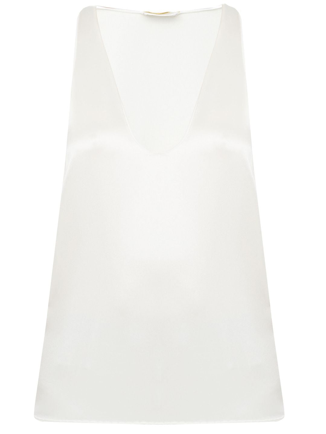 SAINT LAURENT Cream Raffia Linen V-Neck Top with Sleeveless Design and Fine Craftsmanship Detailing for Women