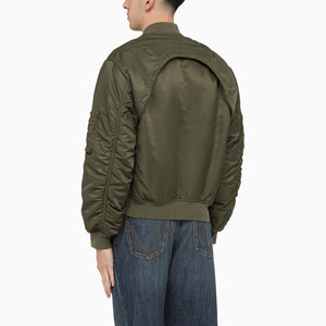 ALEXANDER MCQUEEN Convertible Bomber Jacket in Nylon Satin for Men - Khaki