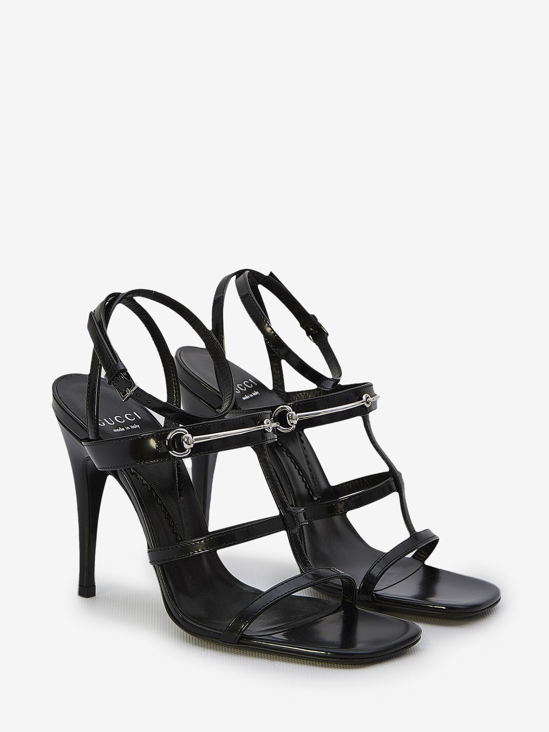 Elegant Black Leather Sandals with Silver Horsebit Detail