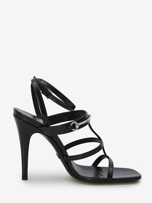 GUCCI Elegant Black Leather Sandals with Silver Horsebit Detail