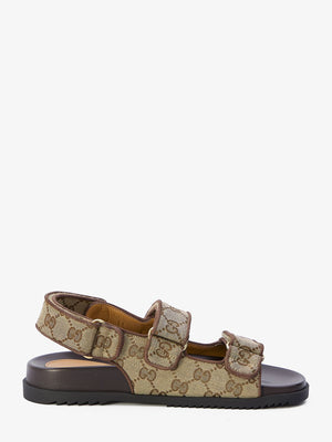 GUCCI Beige and Tan Double G Canvas Sandals for Women - SS24 Collection