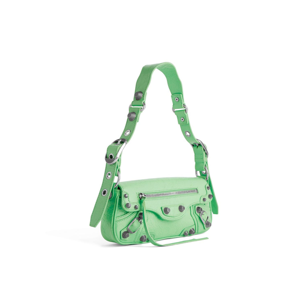 Rectangular Green Crossbody Bag for Women in Arena Leather with Metal Studs