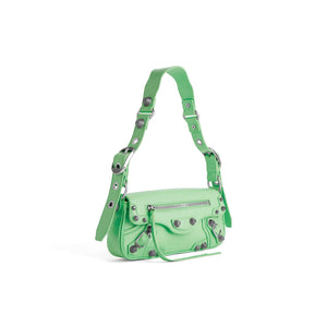 BALENCIAGA Mint Green Lambskin Leather Mini Shoulder Bag with Antiqued Silver Accents