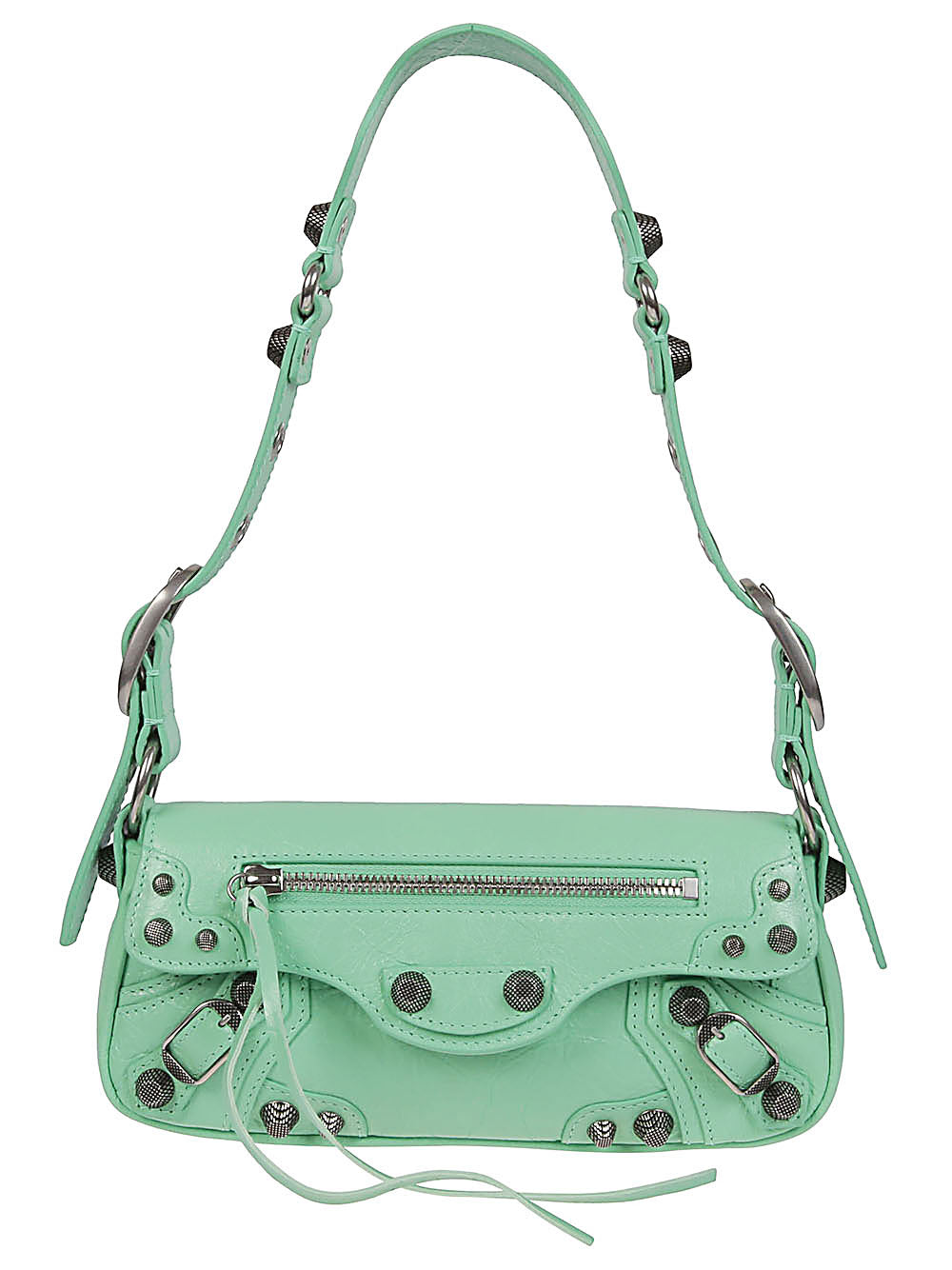 Green Leather Shoulder Handbag with Magnetic Closure and Metal Details