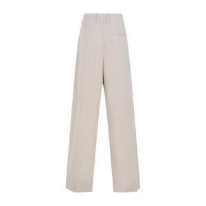 女款原色米白棉质丝绸混纺裤 - SS24款式