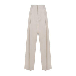 BOTTEGA VENETA Women's Sand-Colored Wide-Leg Pleated Pants with Belt Loops