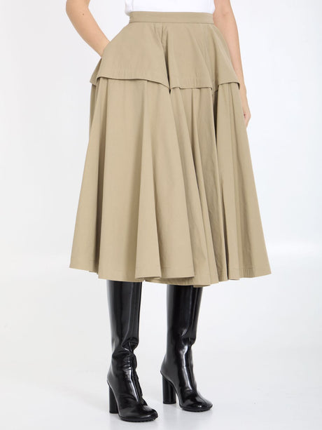 サンドカラーのテクニカルコンパクトコットン製Aラインスカート（女性用）