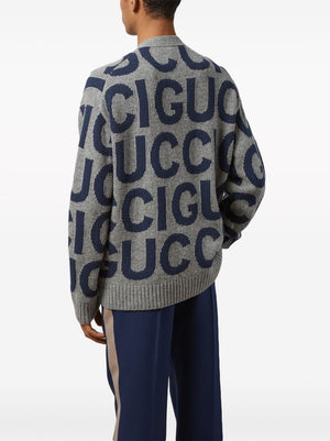 GUCCI Luxury Wool V-Neck Cardigan with Logo Intarsia