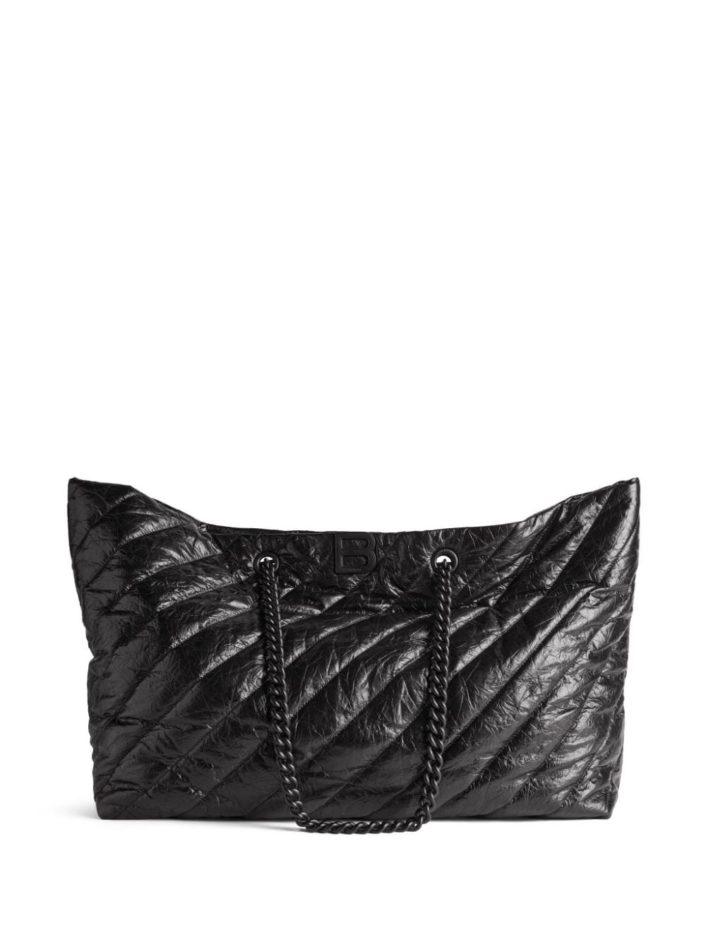 BALENCIAGA Black Quilted Leather Tote with Metallic Detail, Two Chain Handles and Internal Zippered Pocket for Women