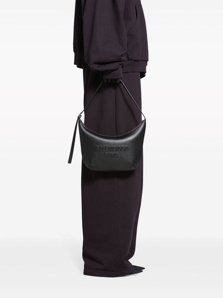 BALENCIAGA Women's Soft Black Calfskin Shoulder Bag with Antique Silver Hardware