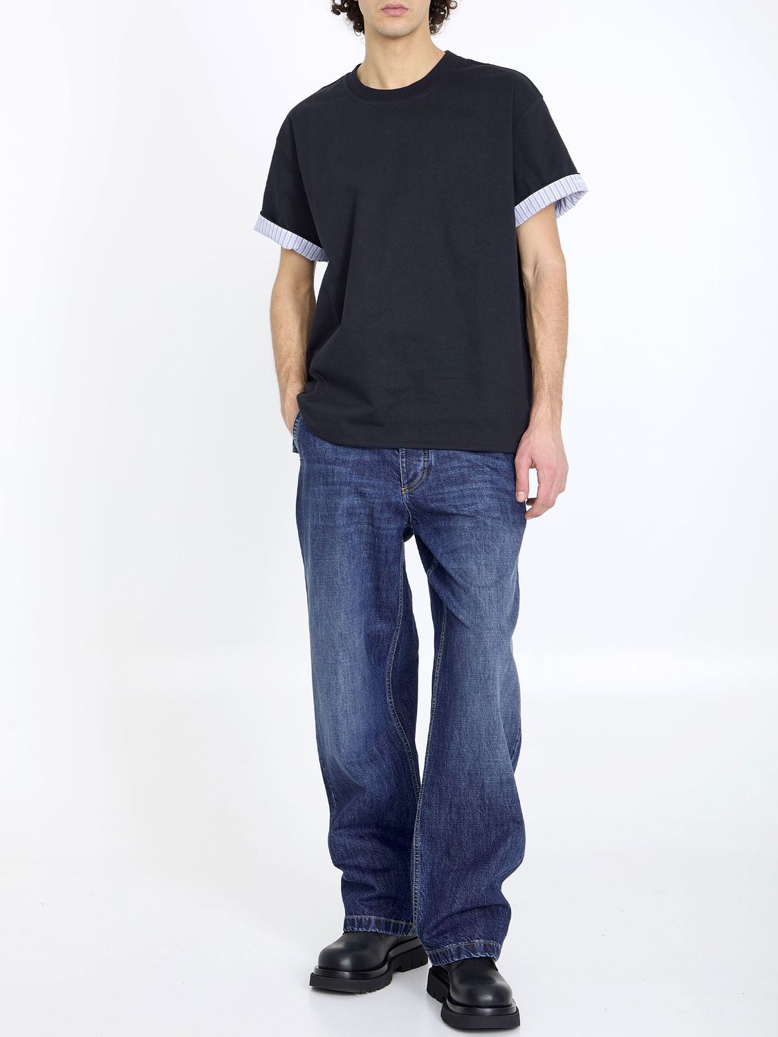 Wide-Leg Denim Jeans for Men with Belt in Light Blue