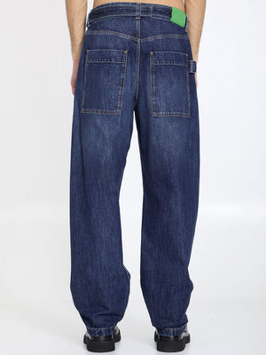 Wide-Leg Denim Jeans for Men with Belt in Light Blue