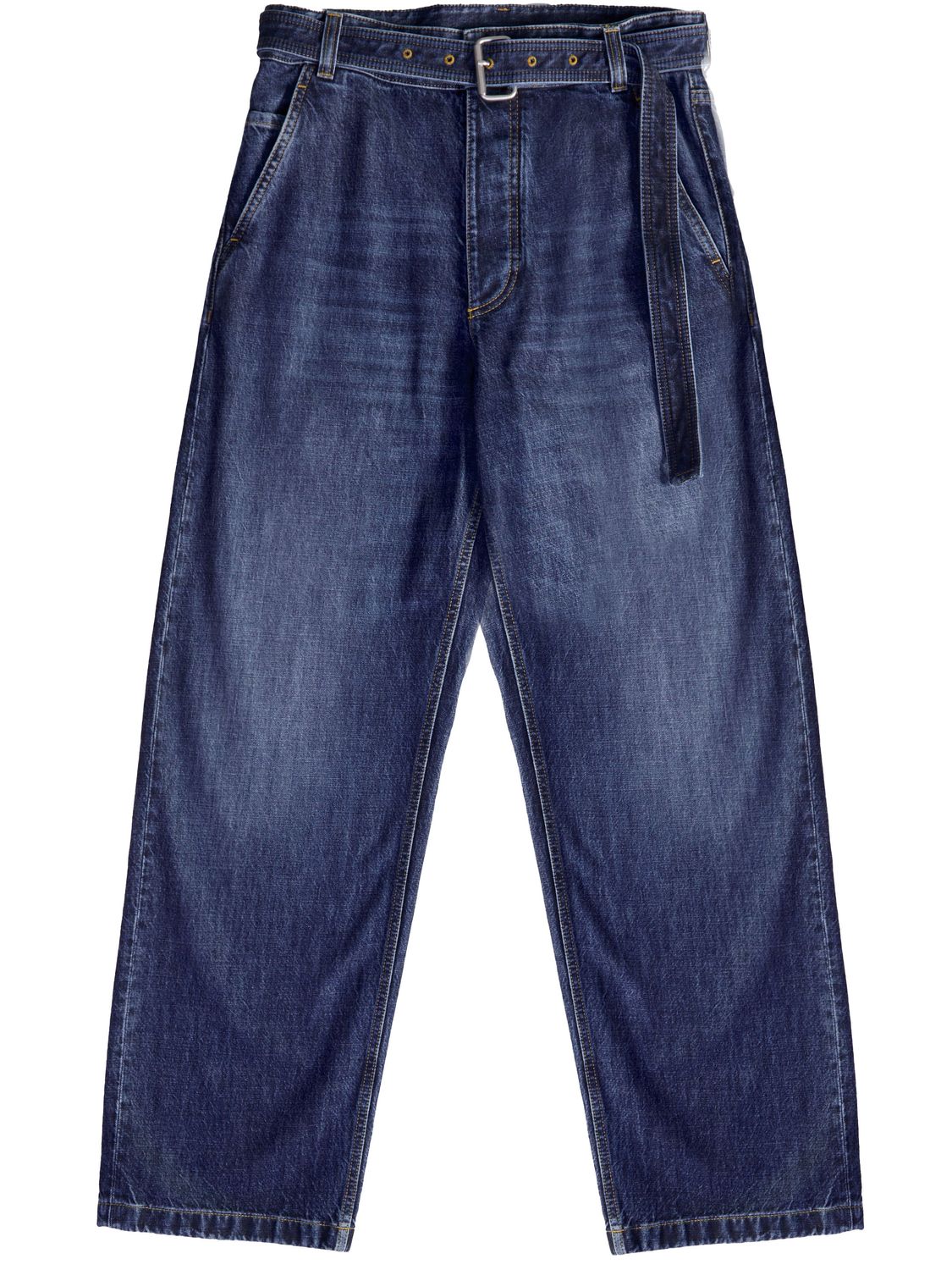 Wide-Leg Denim Jeans for Men with Belt in Light Blue