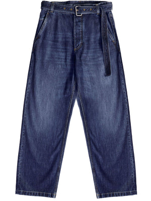 Wide-Leg Denim Jeans for Men with Belt in Light Blue