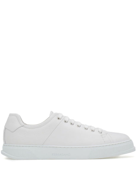 FERRAGAMO Sleek White Leather Sneakers for Men