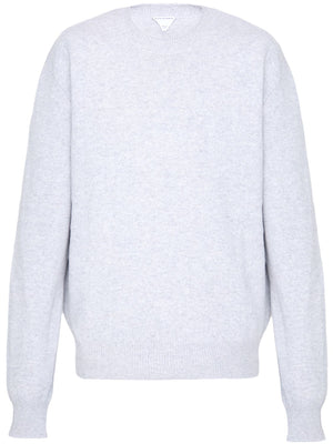 BOTTEGA VENETA Grey Crew-Neck Cashmere Sweater with Leather Details and Ribbed Knit Edges for Men