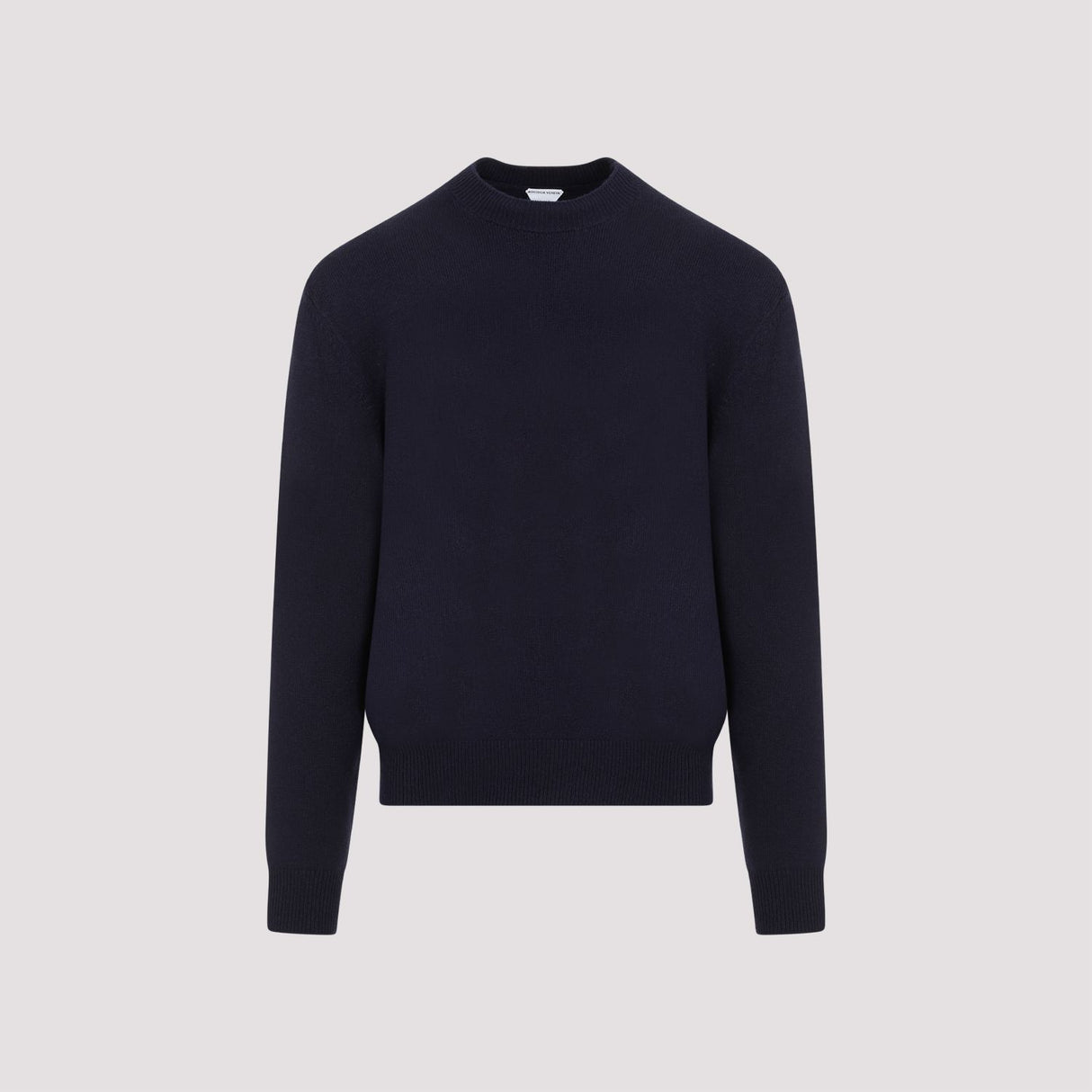 Men's Blue Cashmere Sweater with Elbow Patches and Ribbed Knit Edges