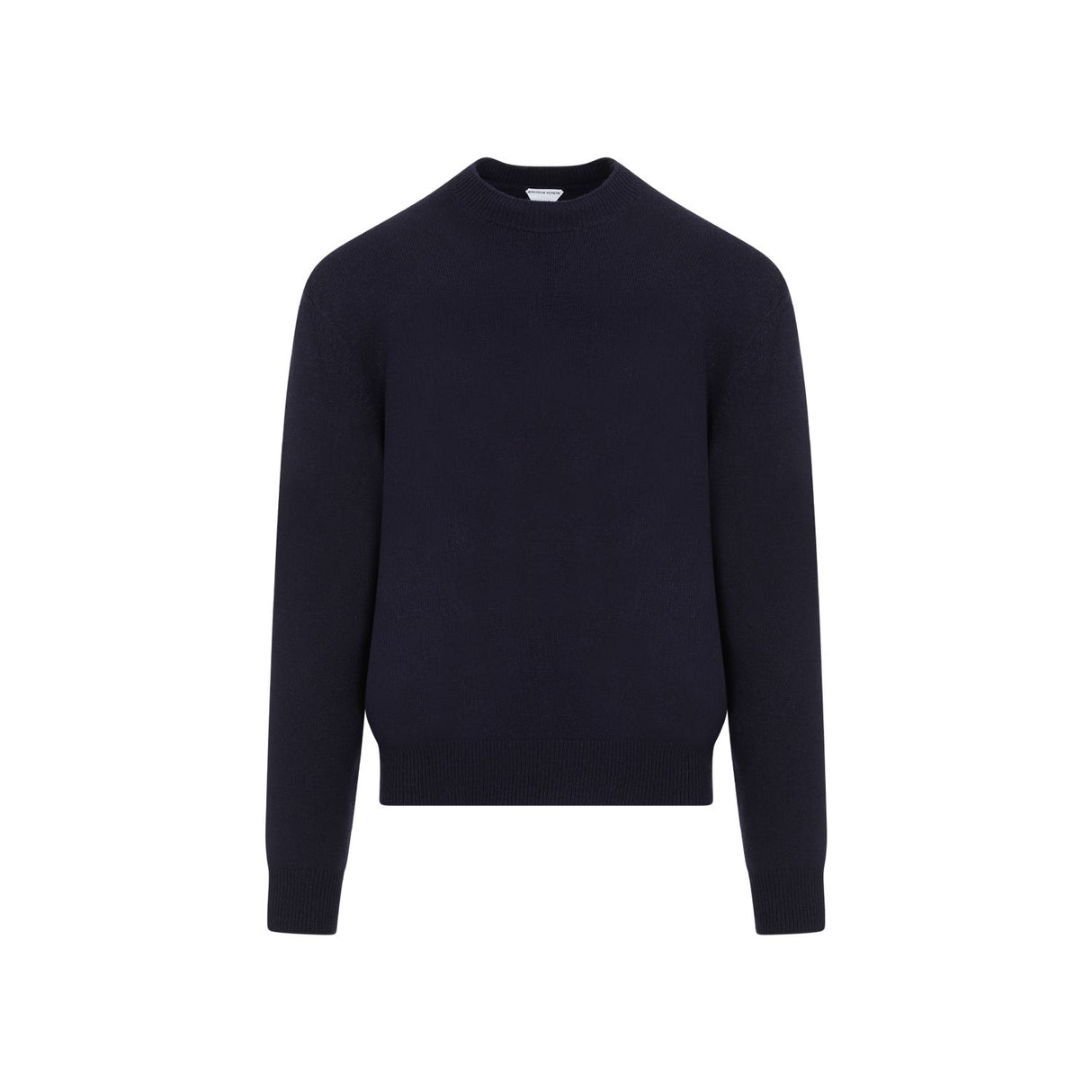 Men's Blue Cashmere Sweater with Elbow Patches and Ribbed Knit Edges