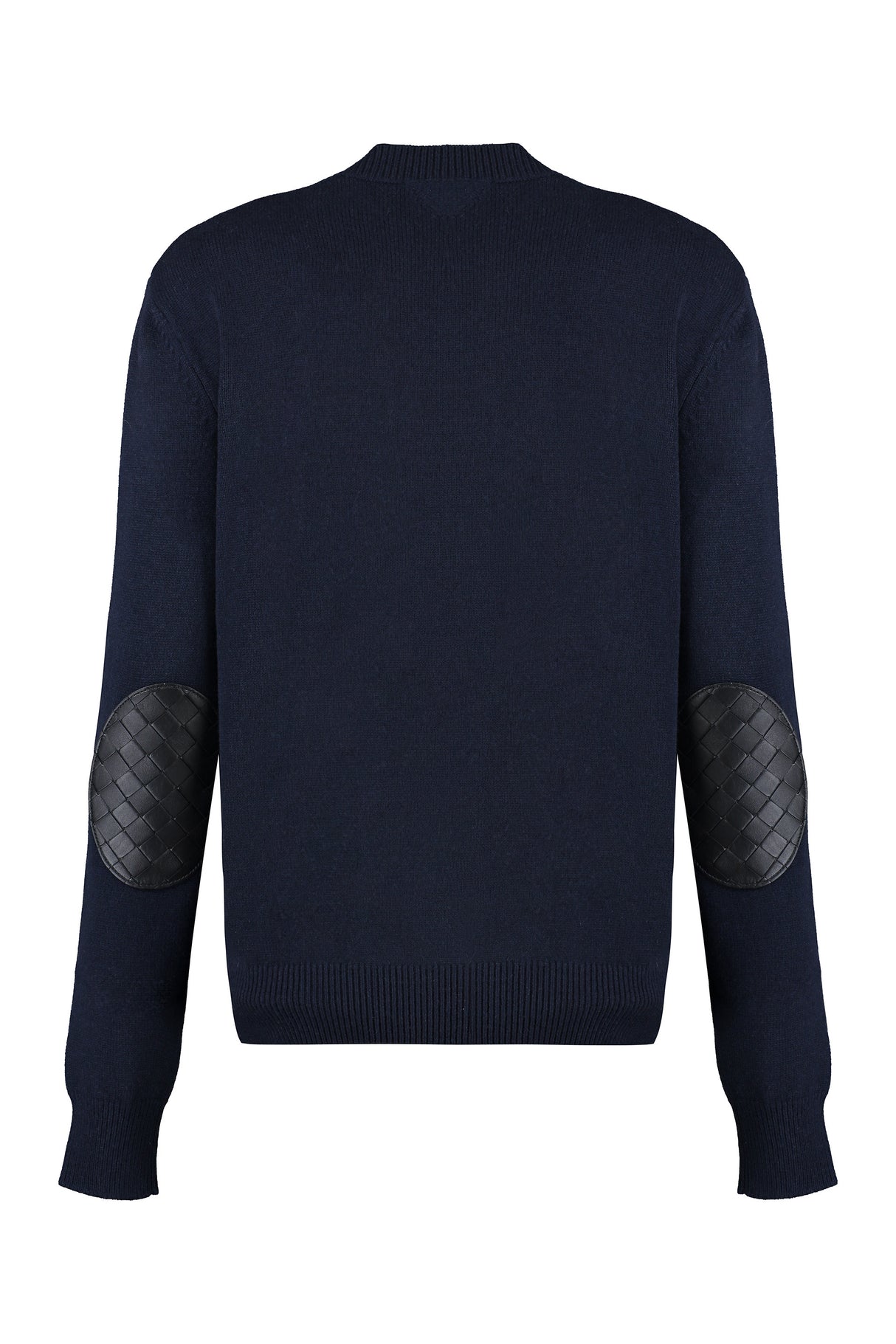 BOTTEGA VENETA Luxurious Cashmere Sweater with Leather Elbow Patches and Ribbed Edges