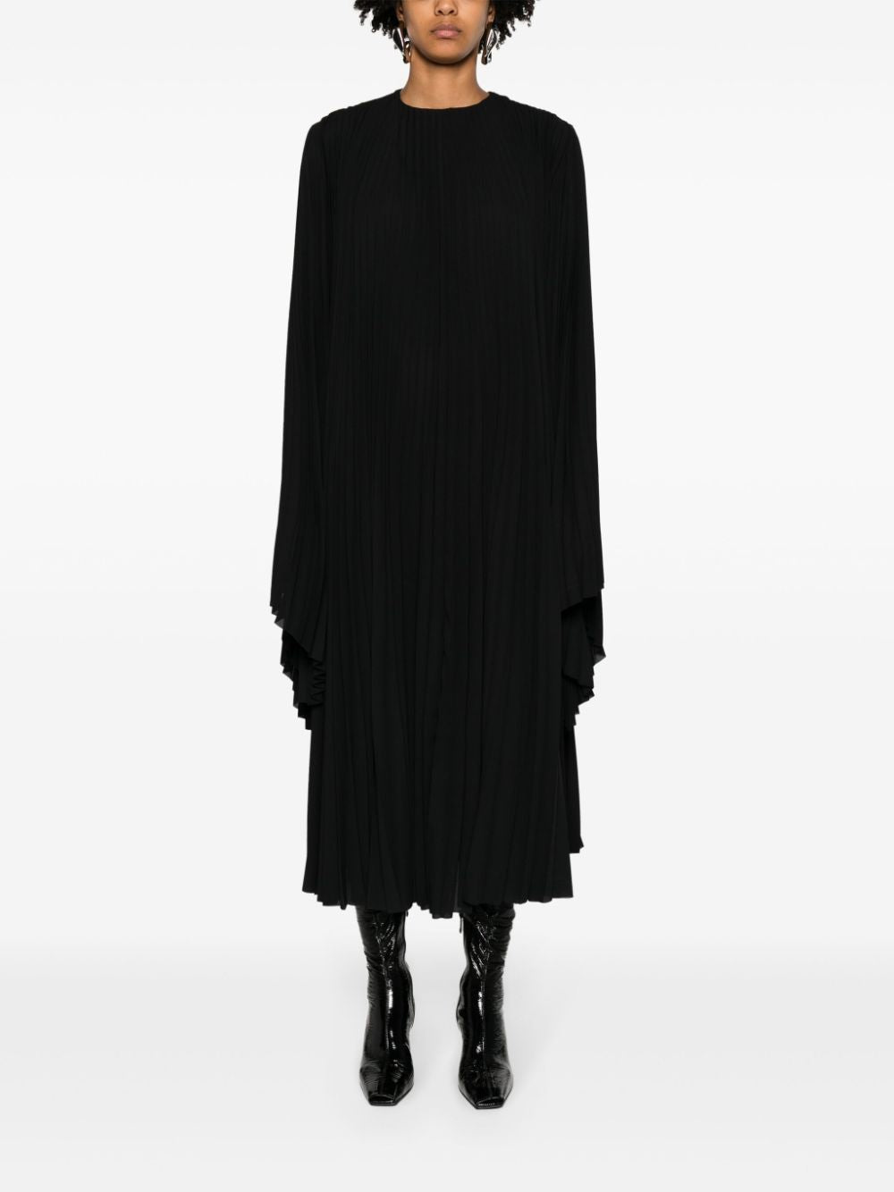 BALENCIAGA Flared Pleated Dress with Long Sleeves