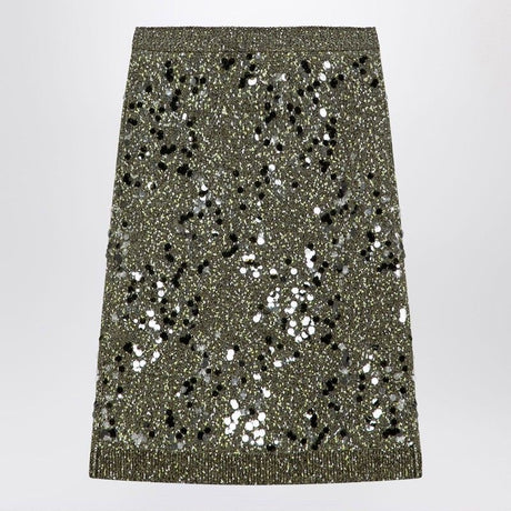 GUCCI Dark Green Viscoe and Tweed Blend Mini Skirt with Sequin Embroidery