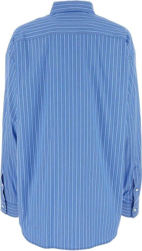 BALENCIAGA Men's Oversized Striped Cotton Shirt with Chest Pocket