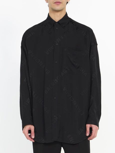 Men's Black All-Over Balenciaga Logo Viscose Shirt