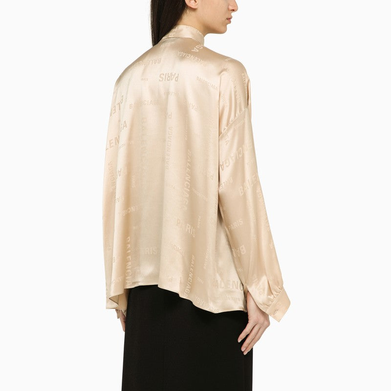 BALENCIAGA Elegant Silk Blouse with Lavaliere Neck and Logo Design