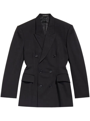 BALENCIAGA Stylish Black Double-Breasted Wool Jacket for Women