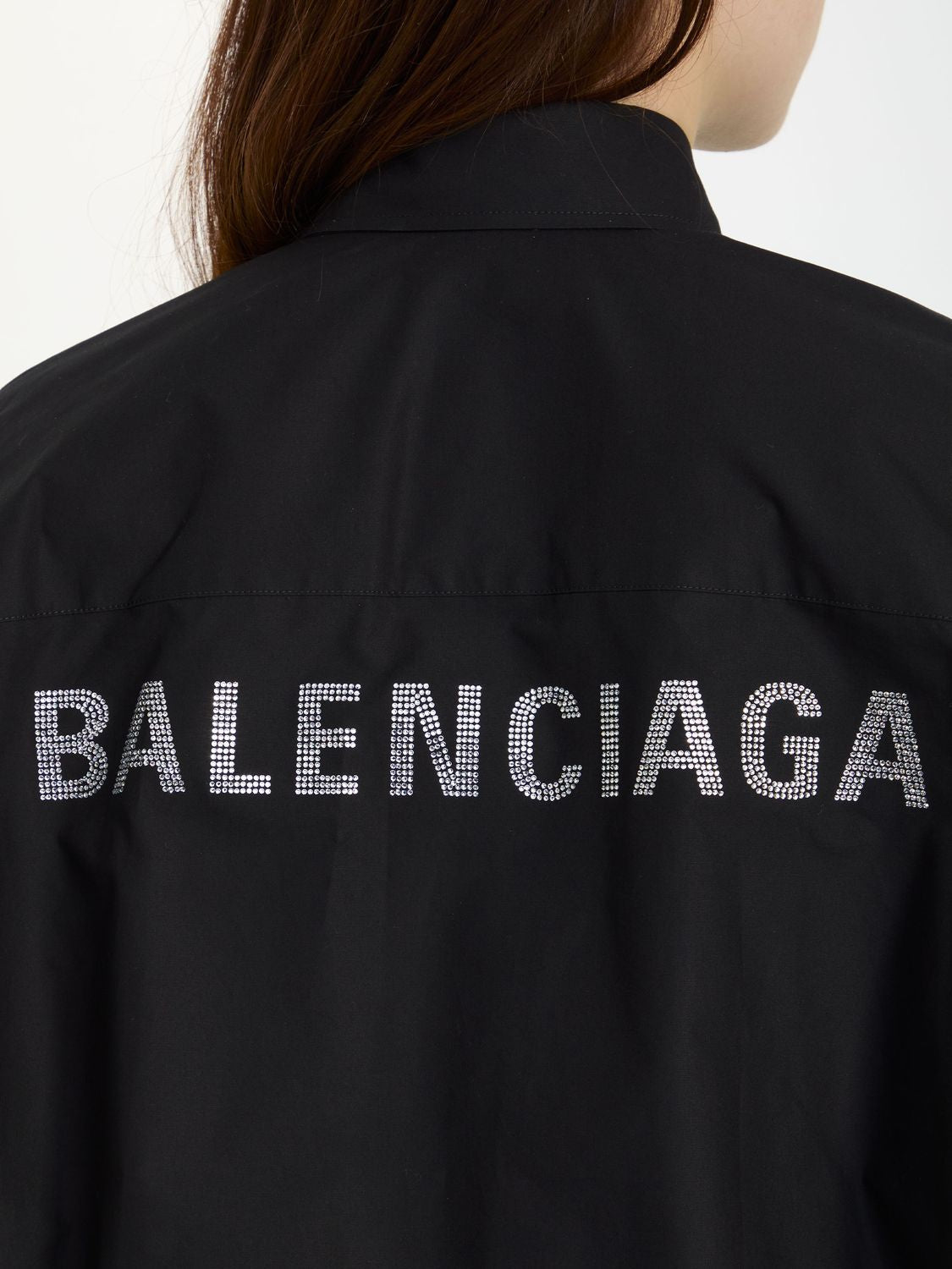 BALENCIAGA Oversized Cotton Shirt with Crystal Logo