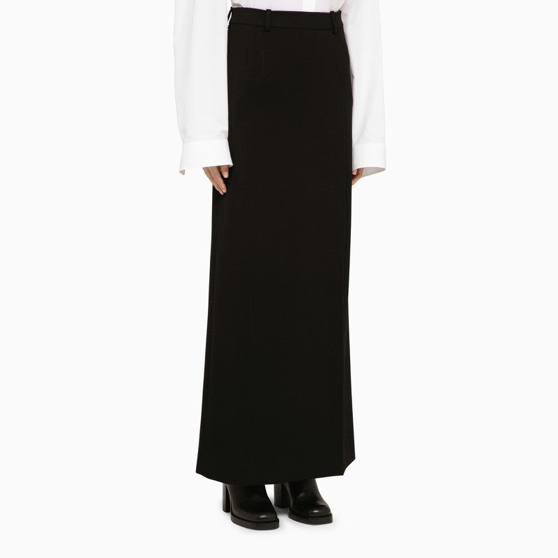 Classic Black Wool Long Skirt for Women - SS24 Collection