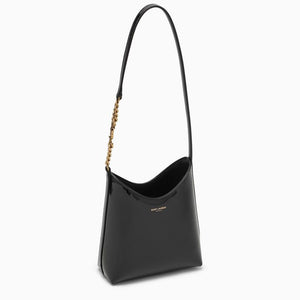 SAINT LAURENT Mini Rendez-Vous Black Patent Leather Hobo Shoulder Bag with Bronze-Tone Hardware and Logo Chain Detail