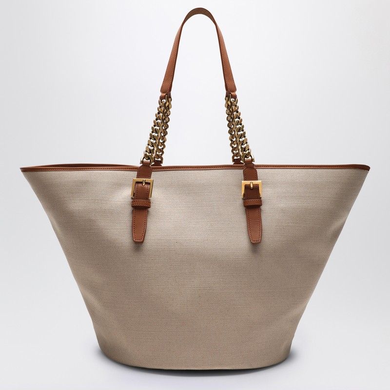 SAINT LAURENT Desert Hue Canvas Tote with Leather Accents