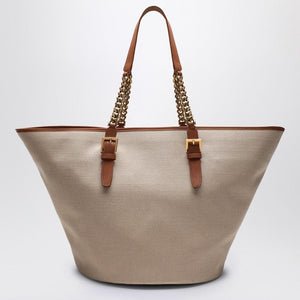 SAINT LAURENT Desert Hue Canvas Tote with Leather Accents