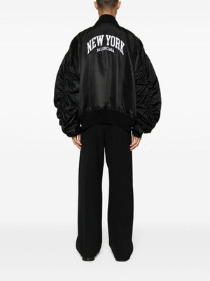 BALENCIAGA Men's Black Nylon Bomber Jacket for SS24