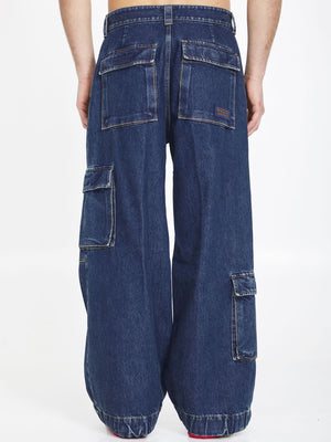 GUCCI Men's Blue Cargo Jeans with Contrasting Color Stitching - SS24 Collection
