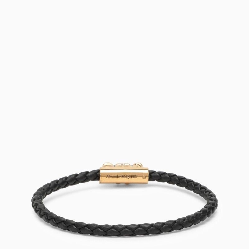 ALEXANDER MCQUEEN Stylish Black Leather Bracelet for Men - SS24 Collection