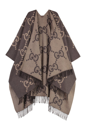 GUCCI Reversible Cashmere Poncho with Leather and Fringe Details