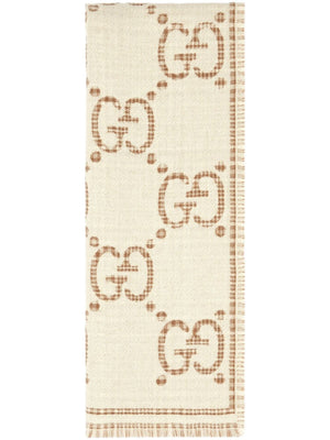 GUCCI Luxury Nude & Neutral Wool Blend Scarf 47x180 cm