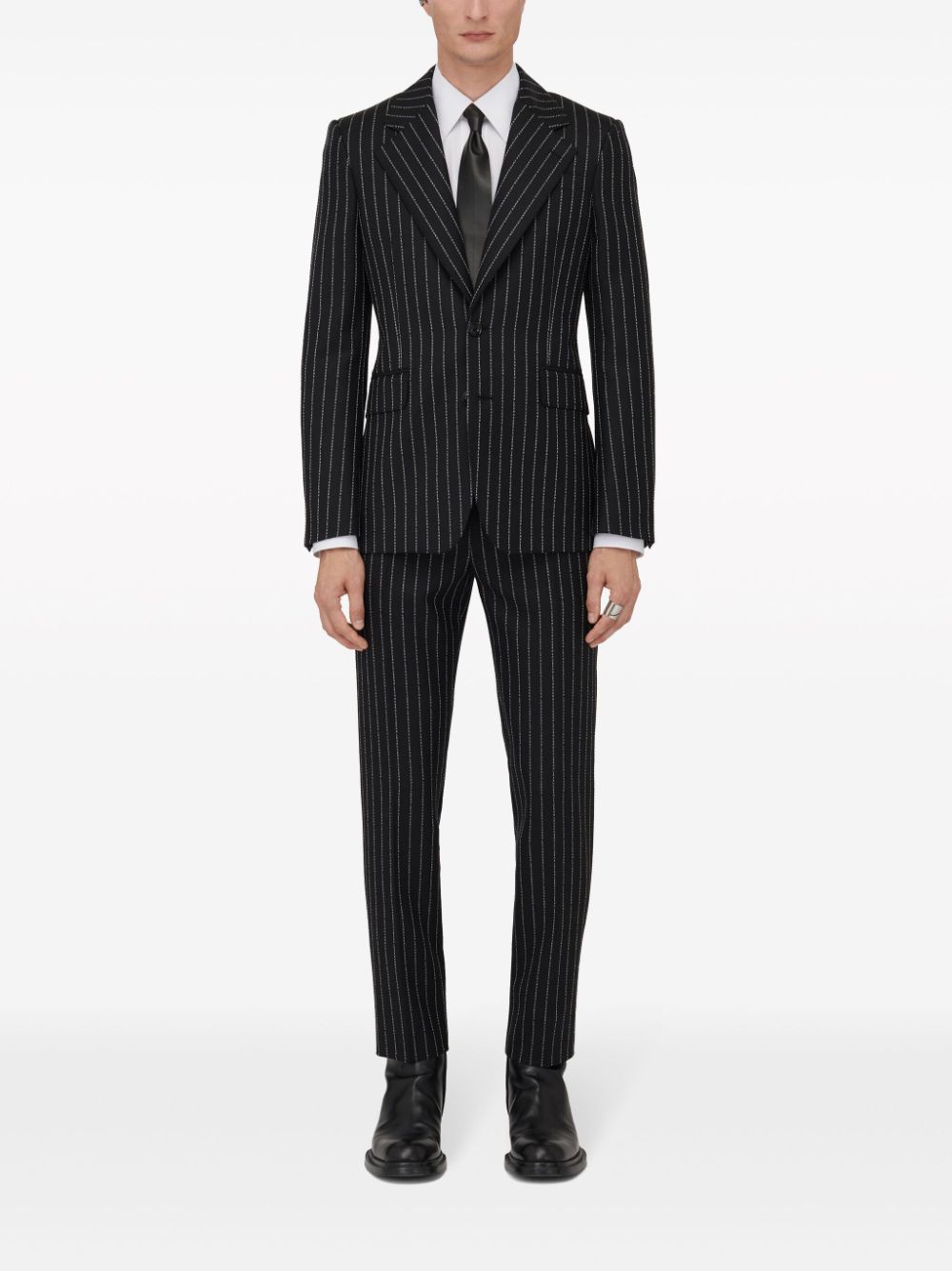 ALEXANDER MCQUEEN Pinstripe Single-Breasted Jacket for Men - Black/White Wool SS24